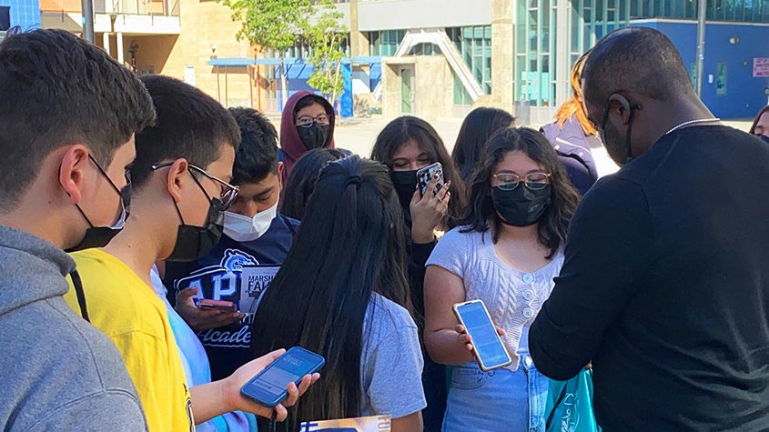 Marshall Faulk with East Hollywood public-charter school students Marshall Faulk with East Hollywood public-charter school students